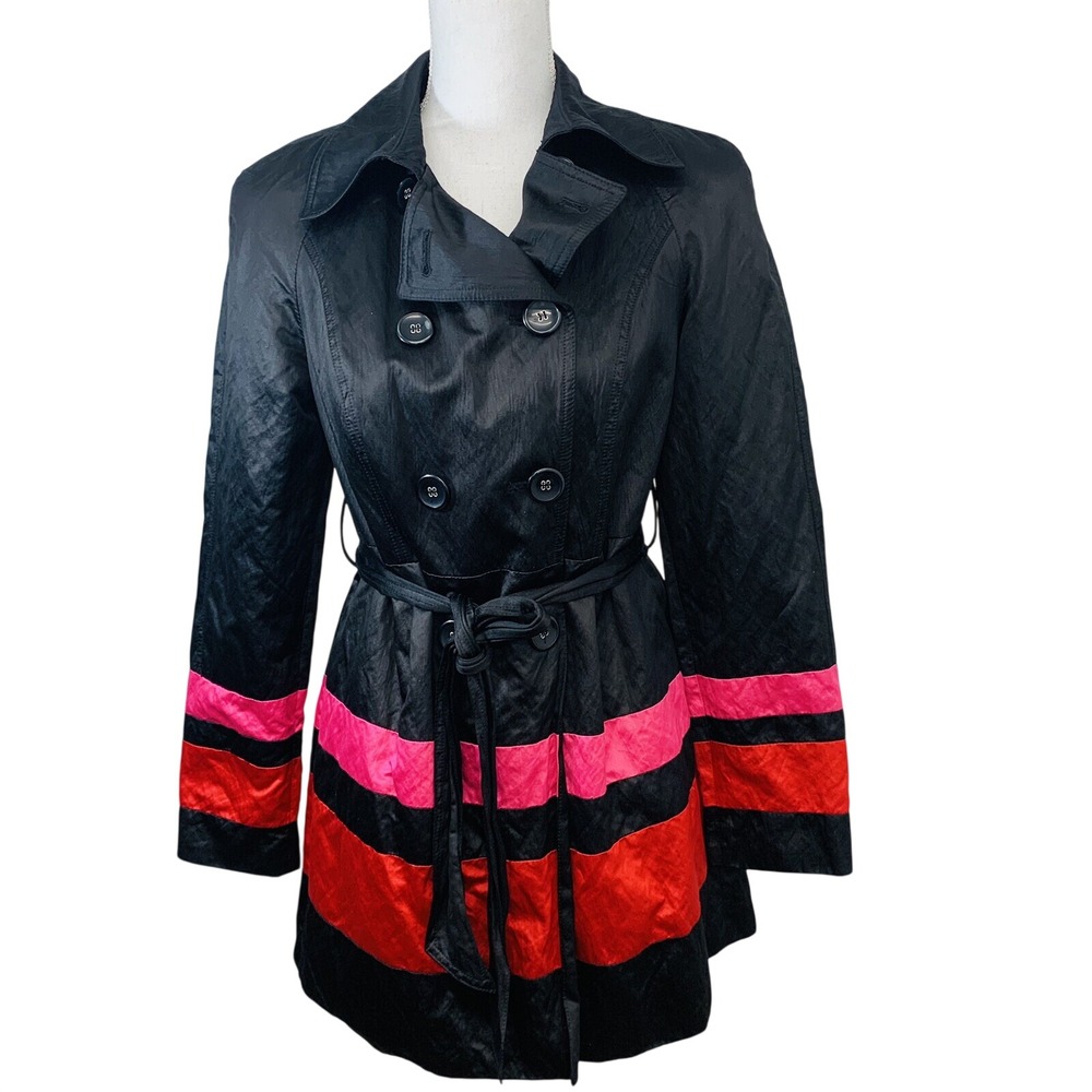 INC Lightweight Jacket Black Pink Coat Woman Small Button Up Belted